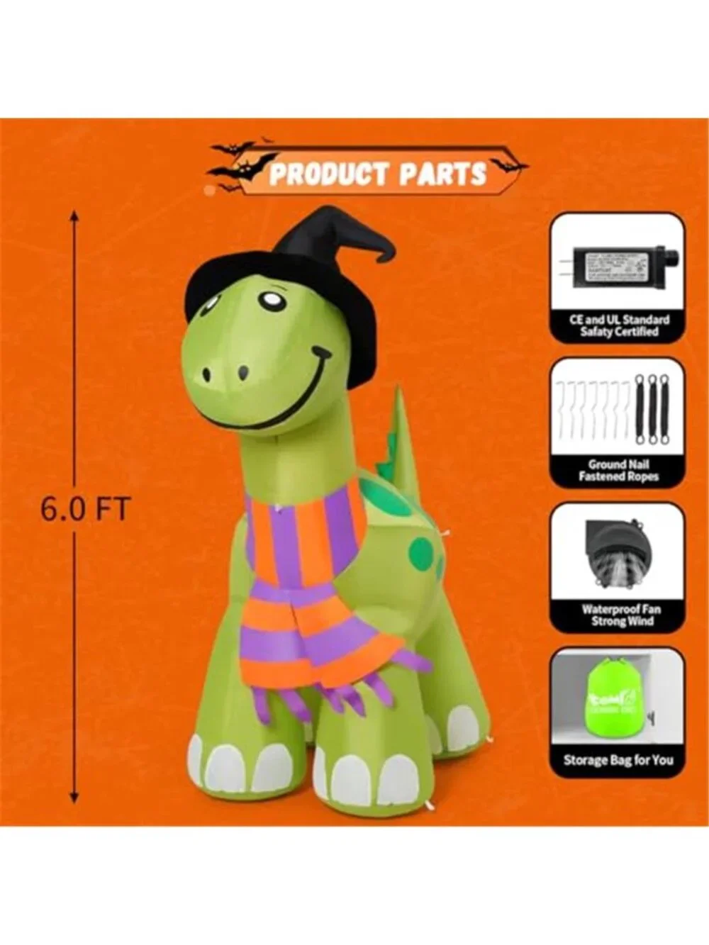 6 FT Tall Halloween Inflatables Dinosaur Outdoor Decorations Blow Up Yard